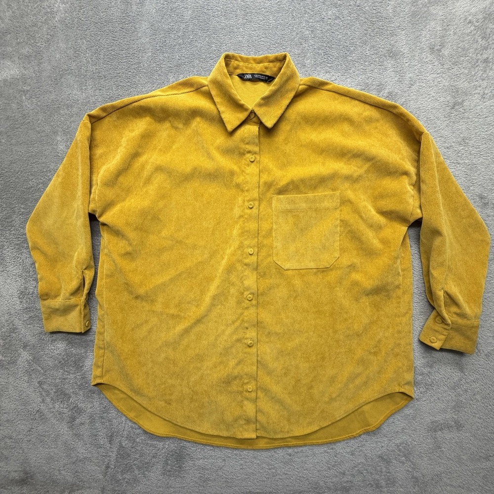 Zara Shirt Mens M Yellow Corduroy Button Up Long Sleeve Relaxed Casual